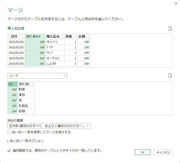 エクセル・PowerQuery・マージ